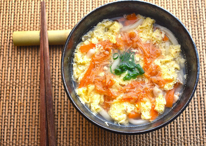 あったか明太子なめ茸の卵とじうどん