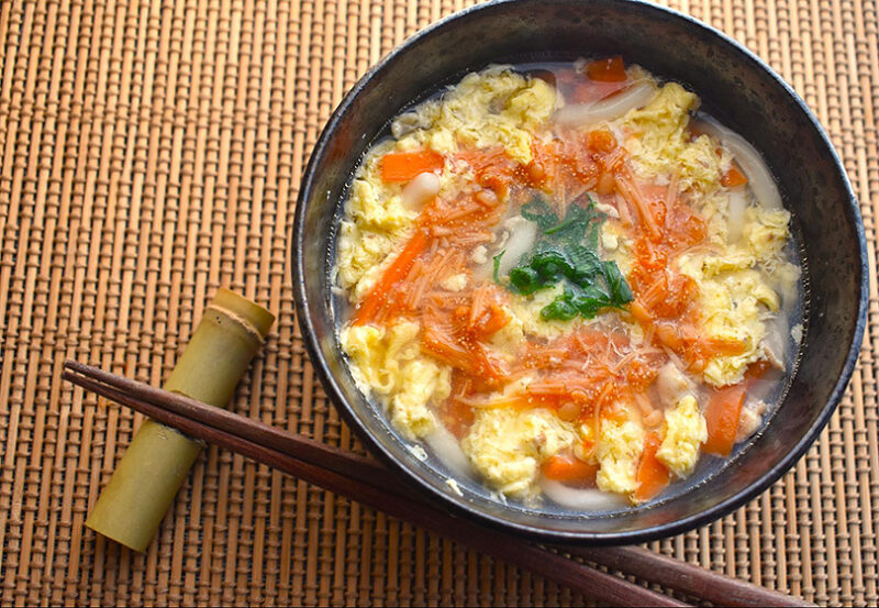 あったか明太子なめ茸の卵とじうどん