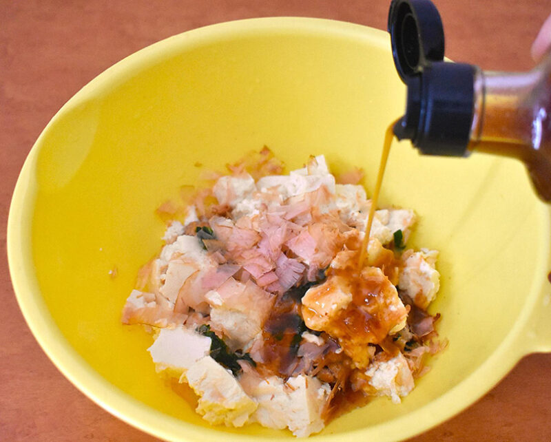 納豆、豆腐、かつお節、大葉、梅しそのたれ