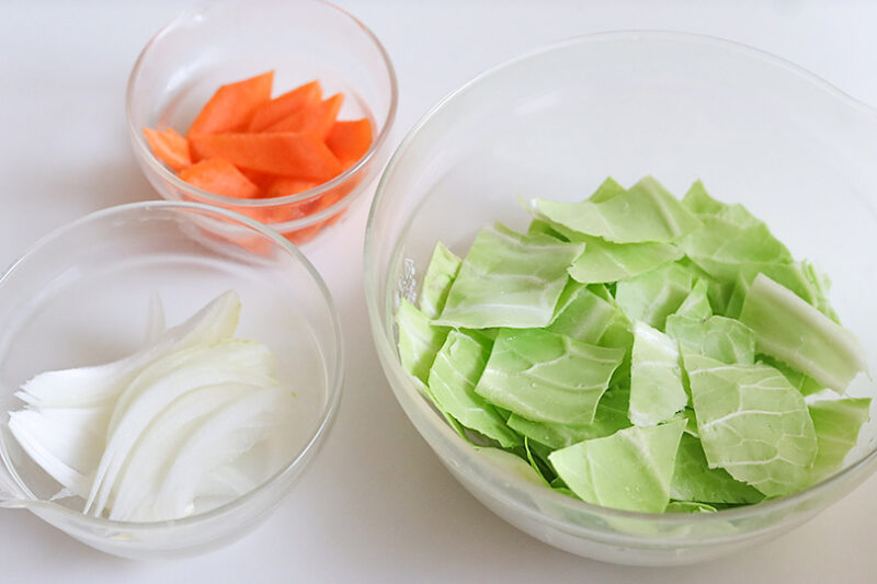キャベツ、たまねぎ、にんじん
