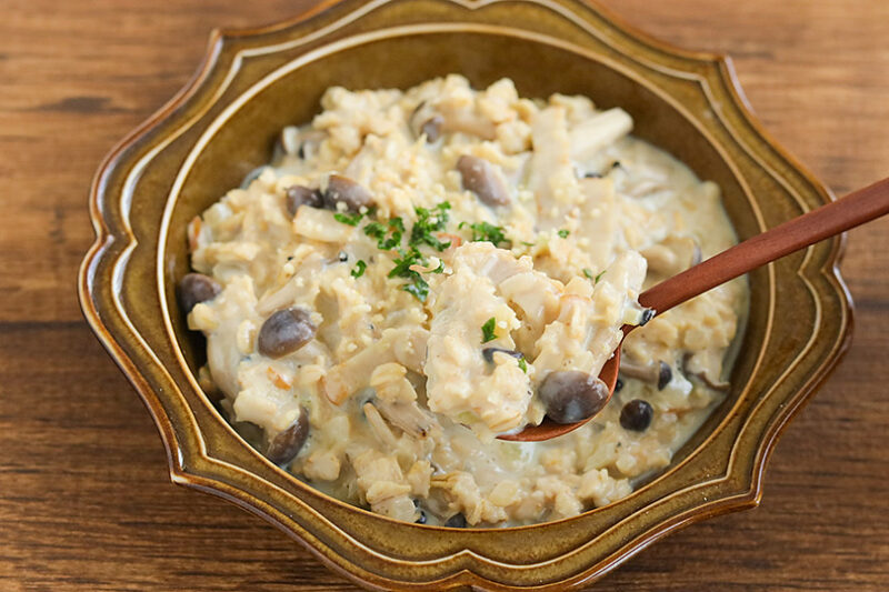 ベーコンとしめじのオートミール豆乳リゾット