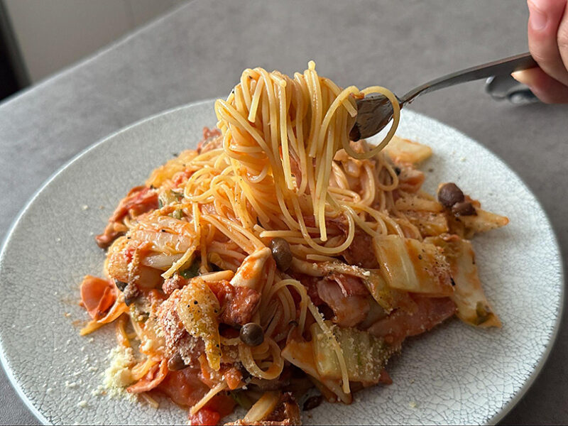 白菜のトマトクリーム風パスタ