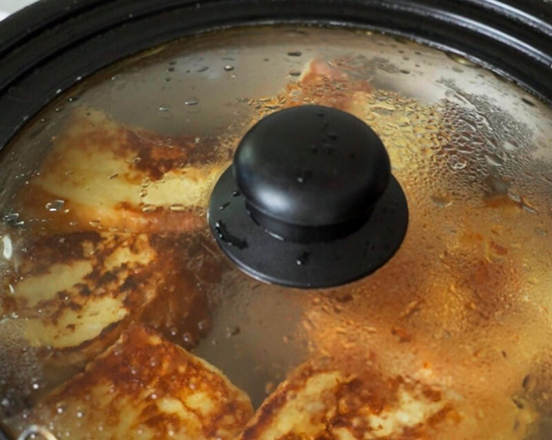 蓋をして2分蒸し焼き