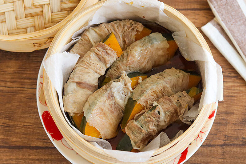 かぼちゃの肉巻き蒸し