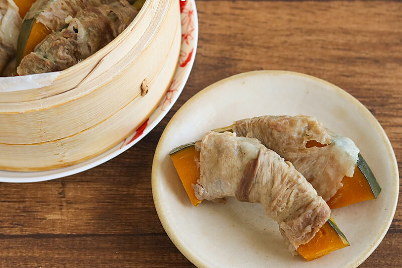 かぼちゃの肉巻き蒸し