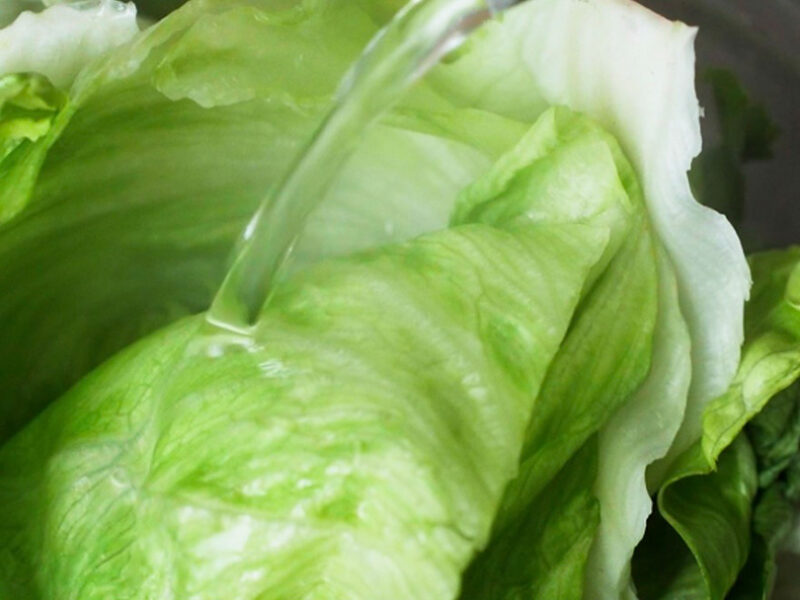 レタスに熱湯を回しかける