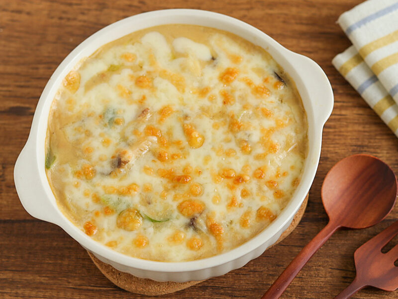 鶏肉と長ねぎの豆乳味噌グラタン